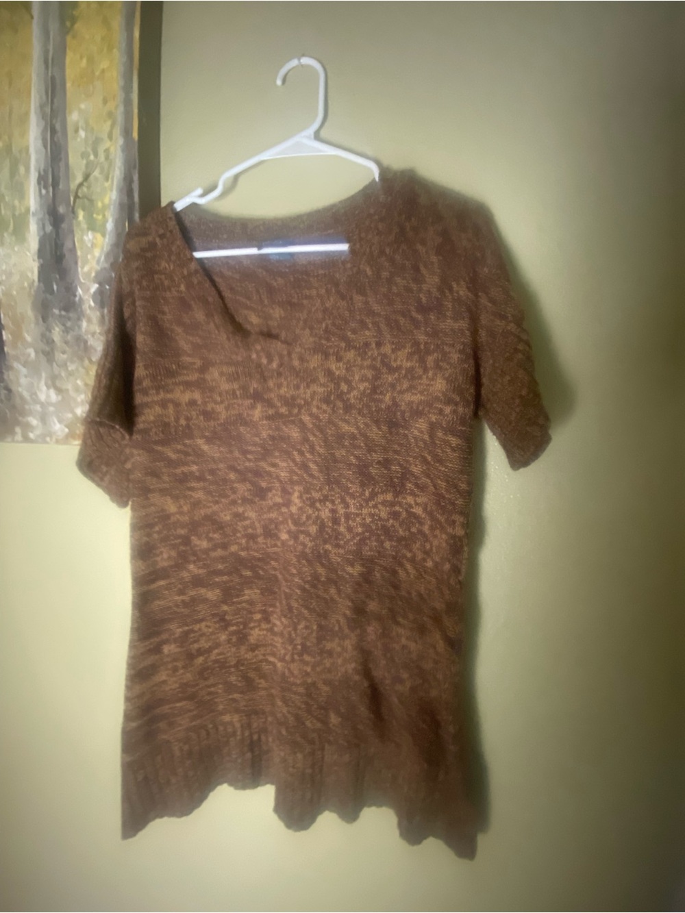 Dots Brown Marled V-Neck Short Sleeve Sweater